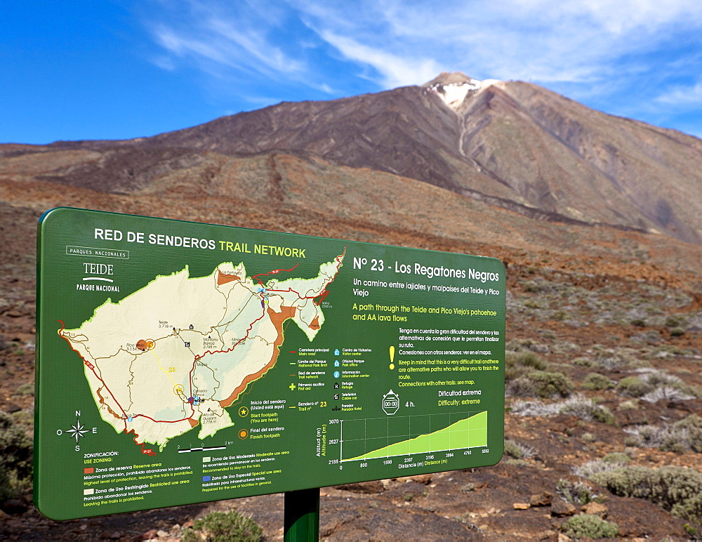 Map with hiking trails, Teide National Park, Tenerife, Canary Islands, Spain, Europe