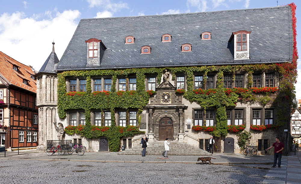 Old Town Hall in the historic town centre of Quedlinburg, UNESCO World Heritage Site, eastern Harz, Saxony-Anhalt, Germany, Europe