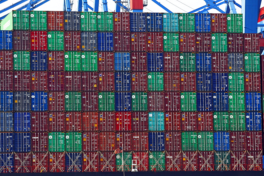 Containers on board a container ship at Burchardkai Container Terminal, Port of Hamburg, Hanseatic City of Hamburg, Germany, Europe