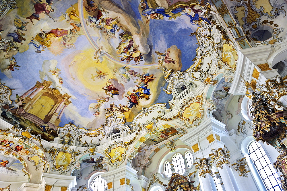 Ceiling fresco, Wieskirche church, Pfaffenwinkel, Bavaria, Germany, Europe