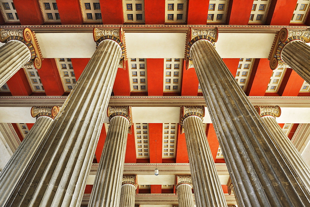 Ceiling of the Propylaea with Ionic columns, 1854-1862, Koenigsplatz, Munich, Bavaria, Germany, Europe