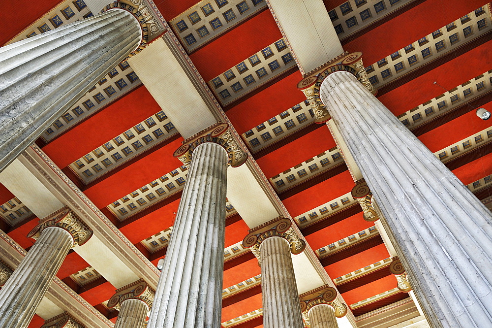 Ceiling of the Propylaea with Ionic columns, 1854-1862, Koenigsplatz, Munich, Bavaria, Germany, Europe