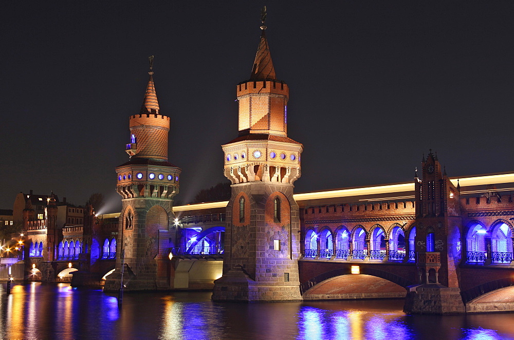 Oberbaumbruecke bridge illuminated for the Festival of Lights 2010, Berlin, Germany, Europe