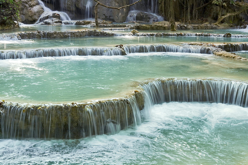 Pool and waterfall in the Tat Kuang Si waterfall system near Luang Prabang in Laos, Southeast Asia