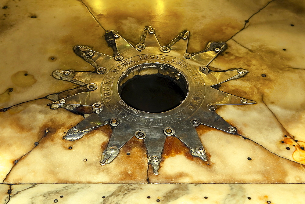 Church of the Nativity, the star that indicates the site where Jesus Christ was born, Bethlehem, Palestine, Western Asia