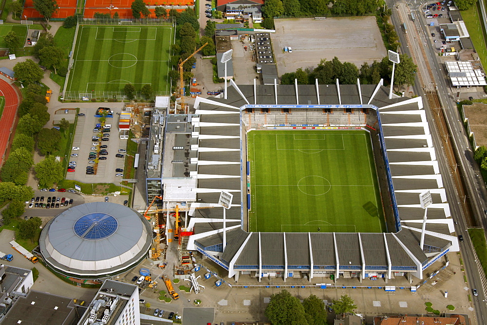 Aerial view, Rewir Power Stadium, stadium expansion VfL Bochum, Bochum, Ruhr Area, North Rhine-Westphalia, Germany, Europe