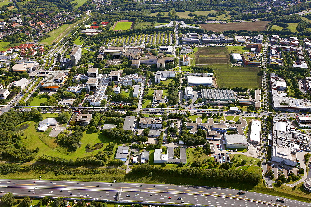 Aerial view, Technology Park Dortmund, University of Dortmund, the Fraunhofer Institute, Dortmund, Ruhr area, North Rhine-Westphalia, Germany, Europe