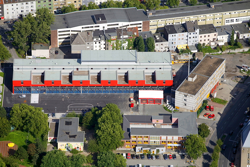 Aerial view, musical school and a newly constructed fire station, Dortmund, Ruhr area, North Rhine-Westphalia, Germany, Europe