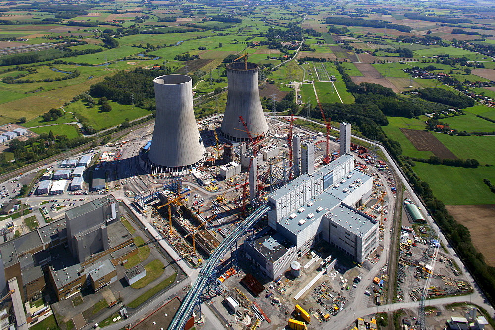 Aerial view, Kraftwerk Westfalen power plant, owned by RWE Power, an electric power company, construction site of the coal power station, Uentrop district, Hamm, Ruhr area, North Rhine-Westphalia, Germany, Europe