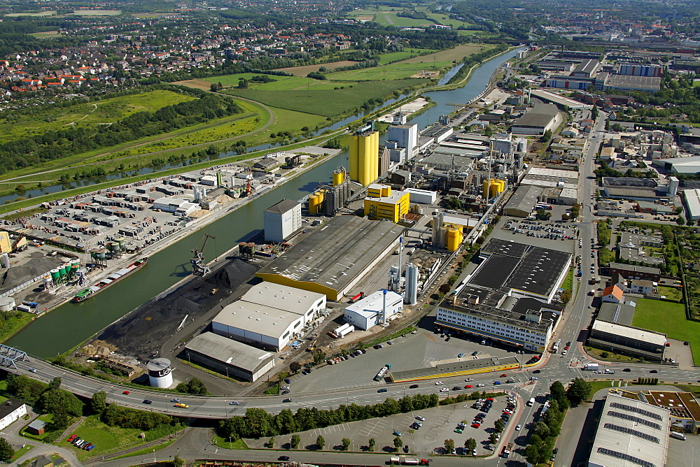 Aerial view, Broeckelmann Broelio building development, oil mill, Hamm, Ruhr area, North Rhine-Westphalia, Germany, Europe