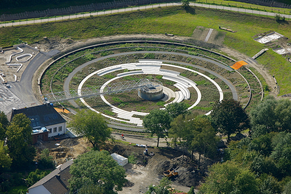 Aerial view, EmscherKunst art project, garden art in the Bernepark park, former Bottrop sewage treatment plant, artist Piet Oudolf and GROss.MAX landscape architects, Bottrop, Ruhr area, North Rhine-Westphalia, Germany, Europe