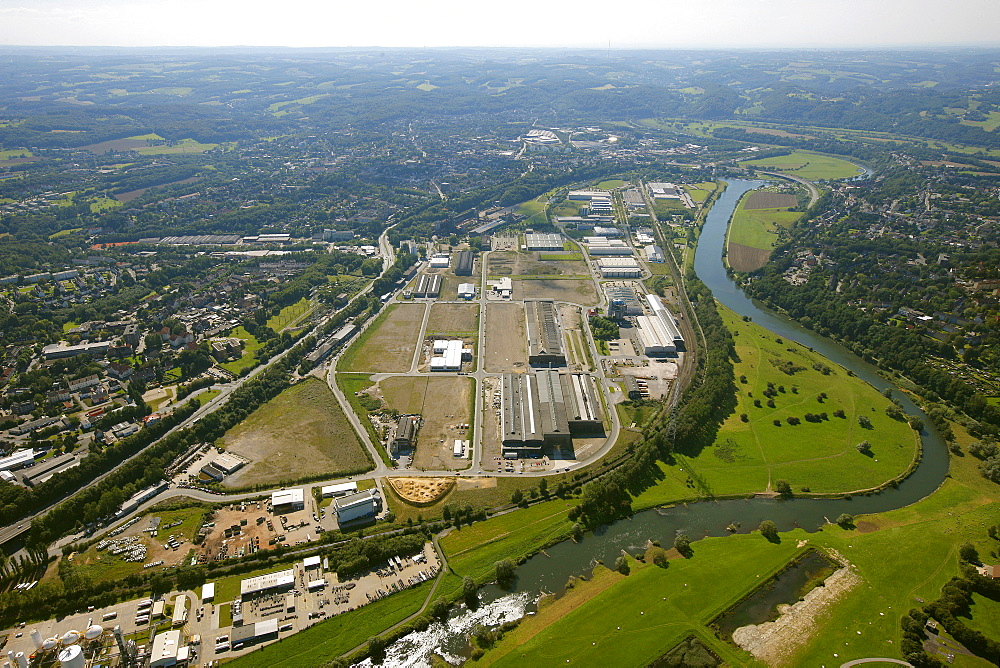 Aerial view, trade and landscape park Henrichshuette, Hattingen, Ruhr Area, North Rhine-Westphalia, Germany, Europe