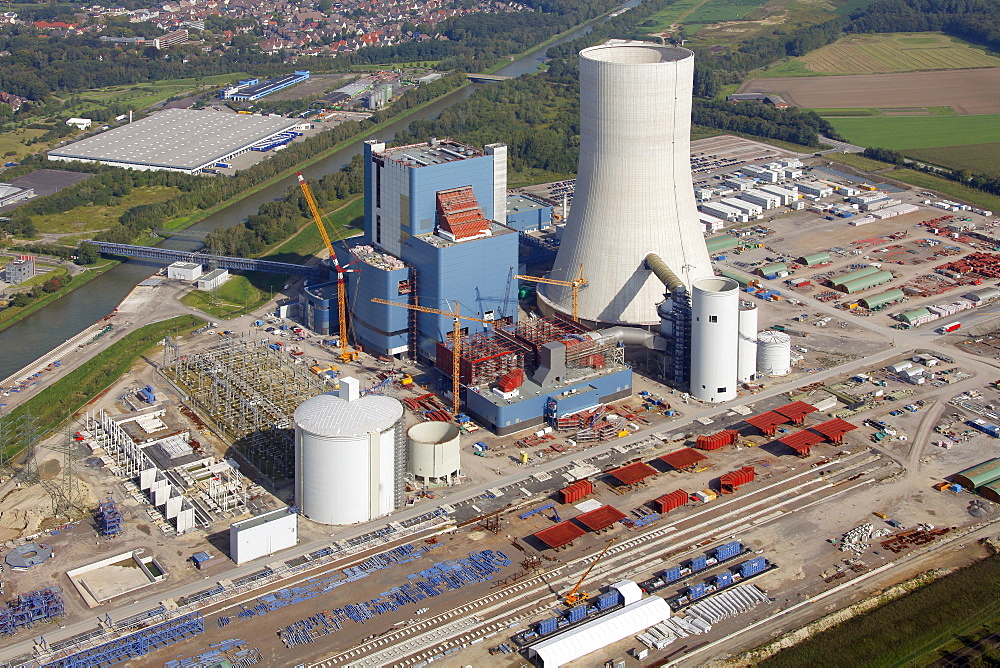 Aerial view, E.ON power plant Datteln IV, Ruhr Area, North Rhine-Westphalia, Germany, Europe