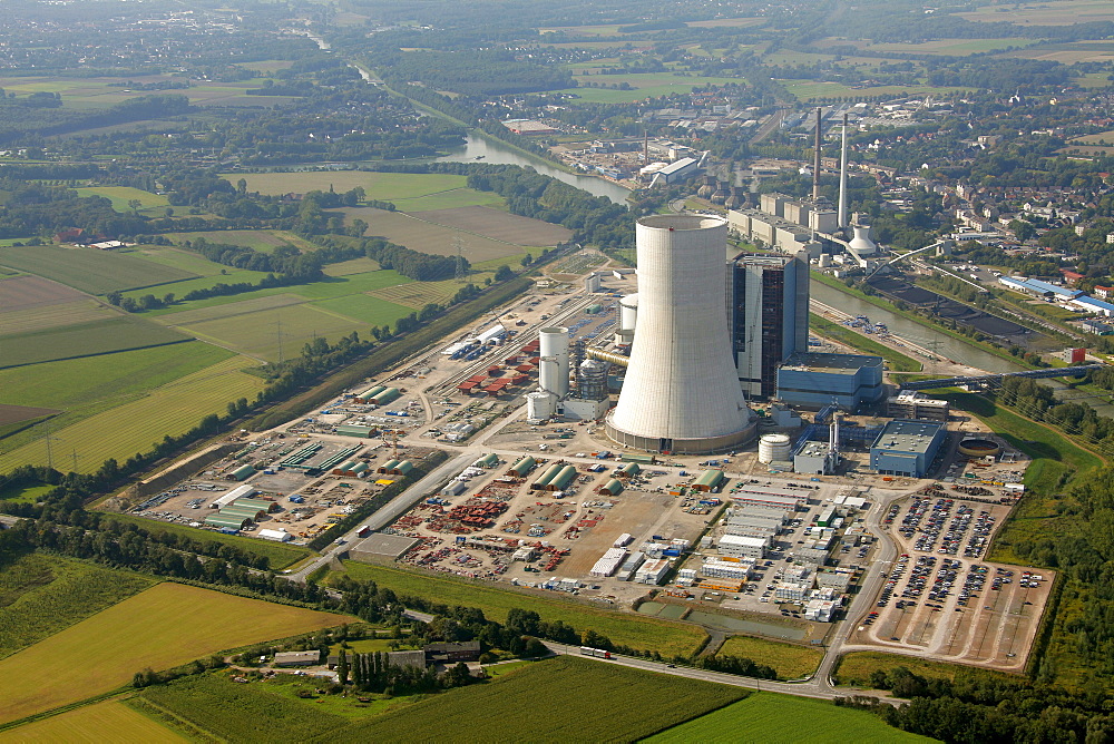 Aerial view, E.ON power plant Datteln IV, Ruhr Area, North Rhine-Westphalia, Germany, Europe