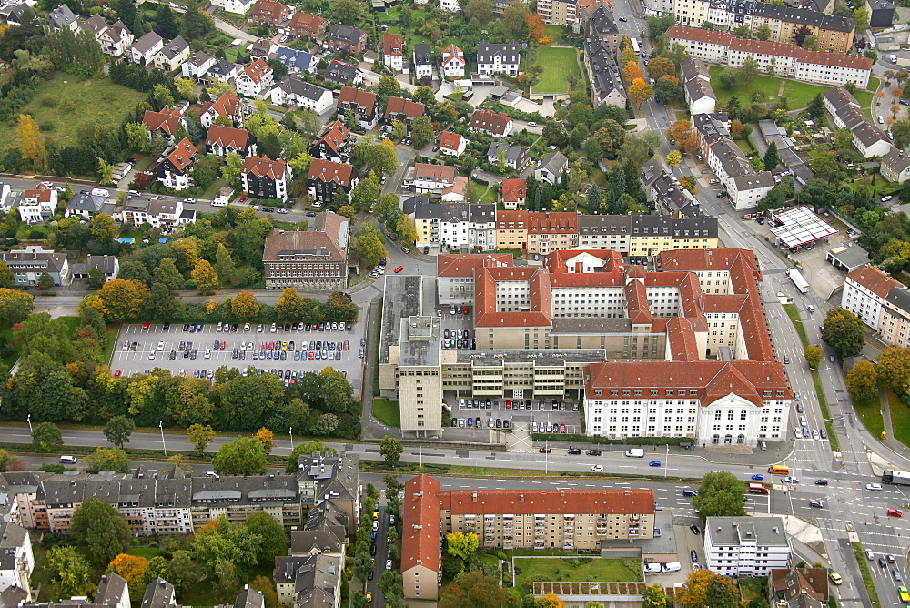 Aerial view, Landesbehoerdenhaus, court, prison, Hagen, Ruhrgebiet region, North Rhine-Westphalia, Germany, Europe