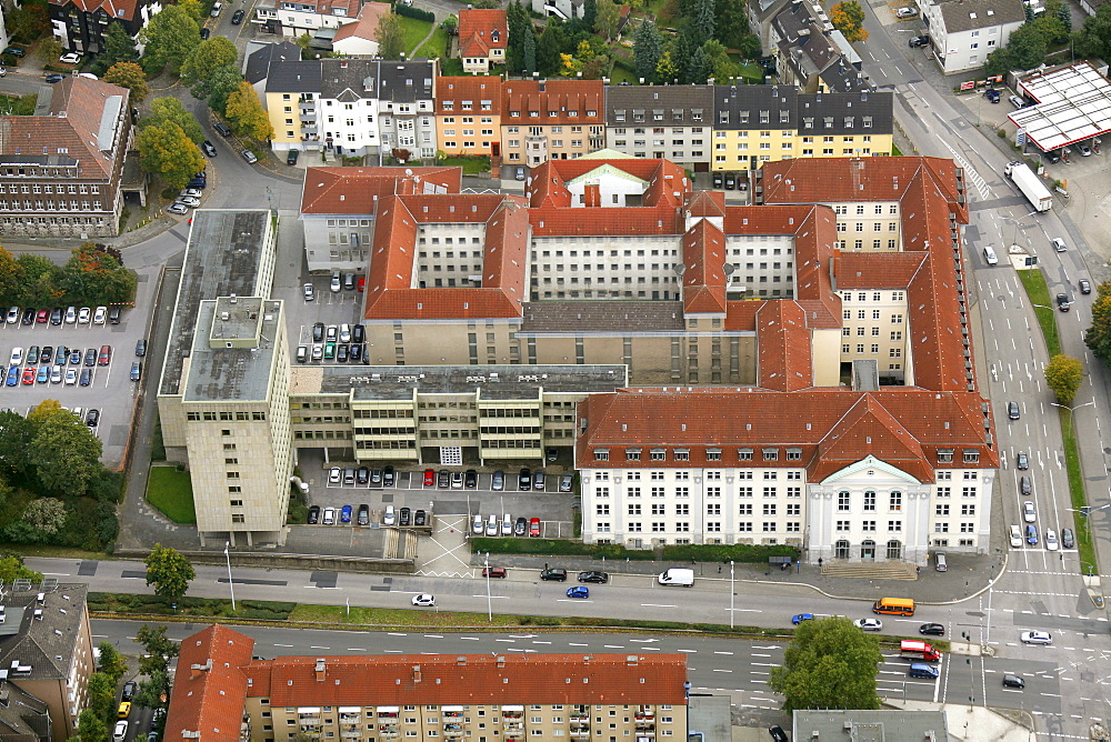 Aerial view, Landesbehoerdenhaus, court, prison, Hagen, Ruhrgebiet region, North Rhine-Westphalia, Germany, Europe