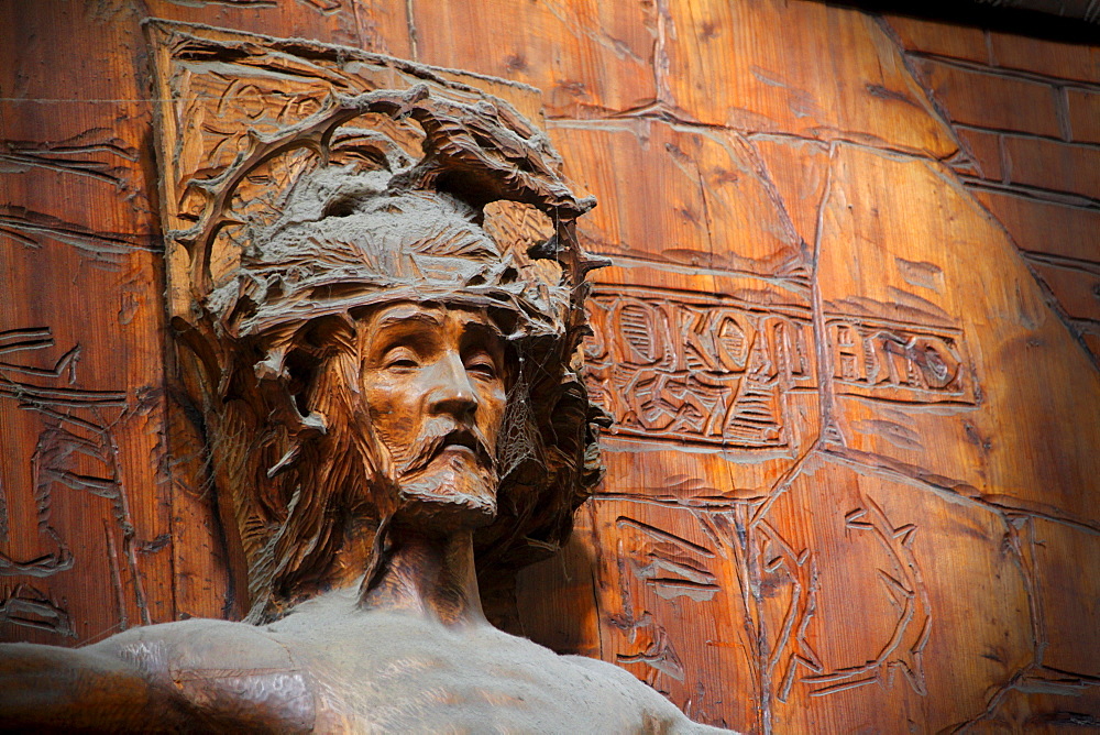 Jesus figure, wood carving with cobwebs, Saint Vitus' Cathedral, Prague Castle, Hradcany, Prague, Czech Republic, Europe