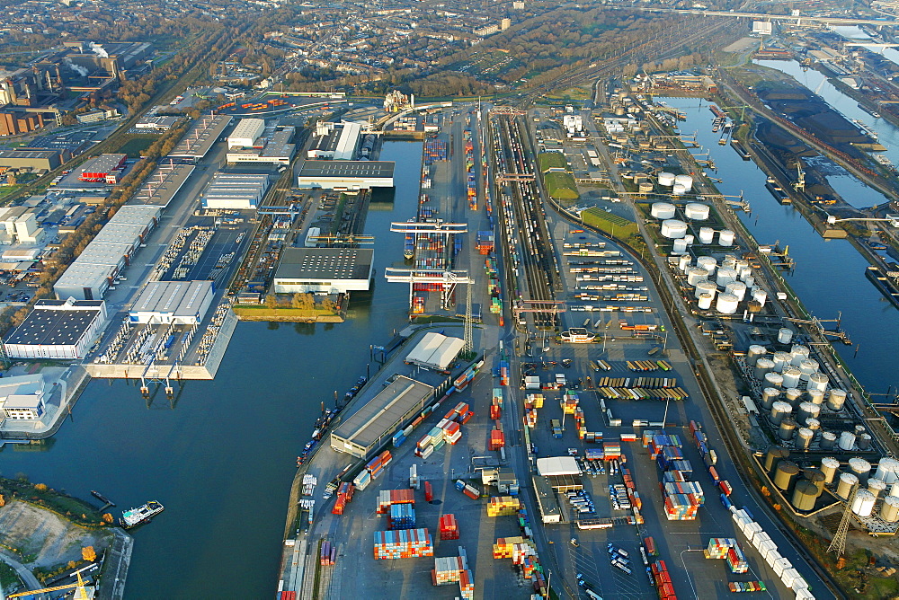 Aerial view, Duisport port of Duisburg, Duisburg, Ruhrgebiet region, North Rhine-Westphalia, Germany, Europe