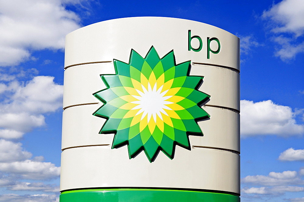 BP sign at a petrol station, United Kingdom, Europe