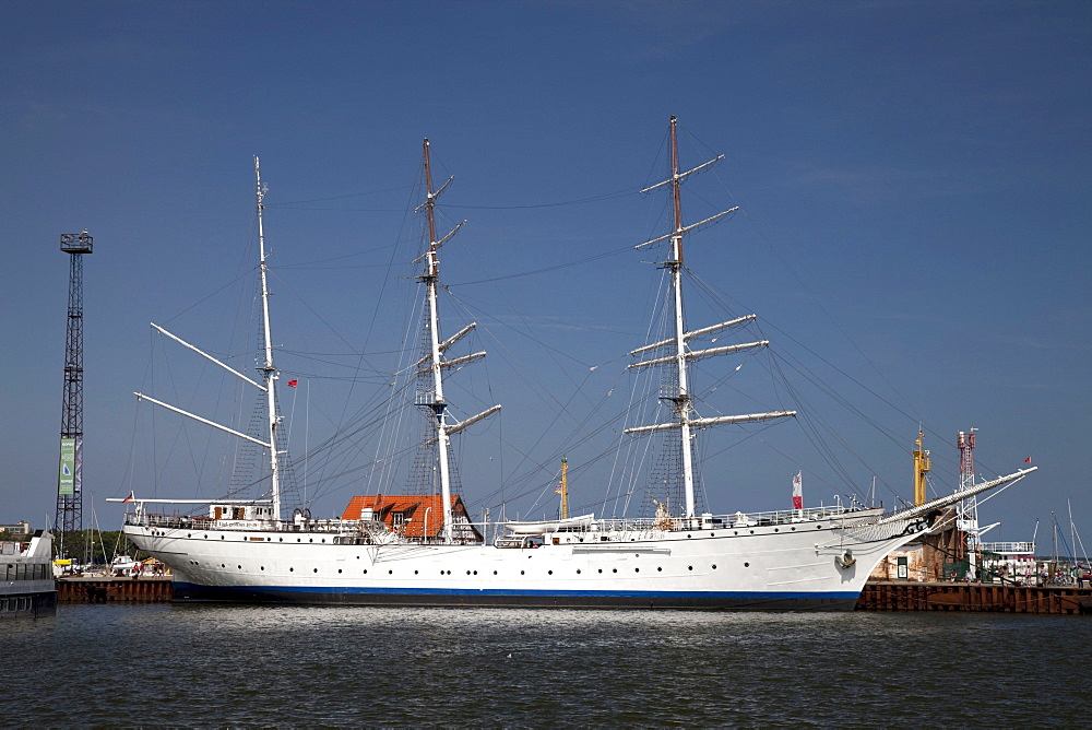 Gorch Fock, sailing ship, former training ship, now a museum ship, port, Stralsund, UNESCO World Heritage Site, Mecklenburg-Western Pomerania, Germany, Europe