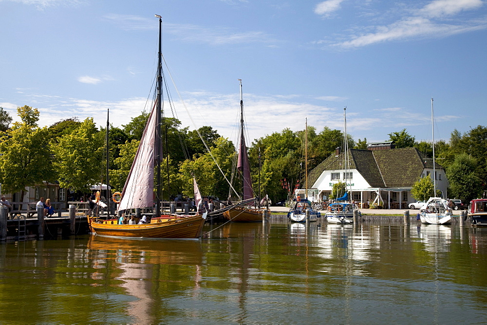 Zeesboot in the harbour, Altenhagen, Fischland, Mecklenburg-Western Pomerania, Germany, Europe