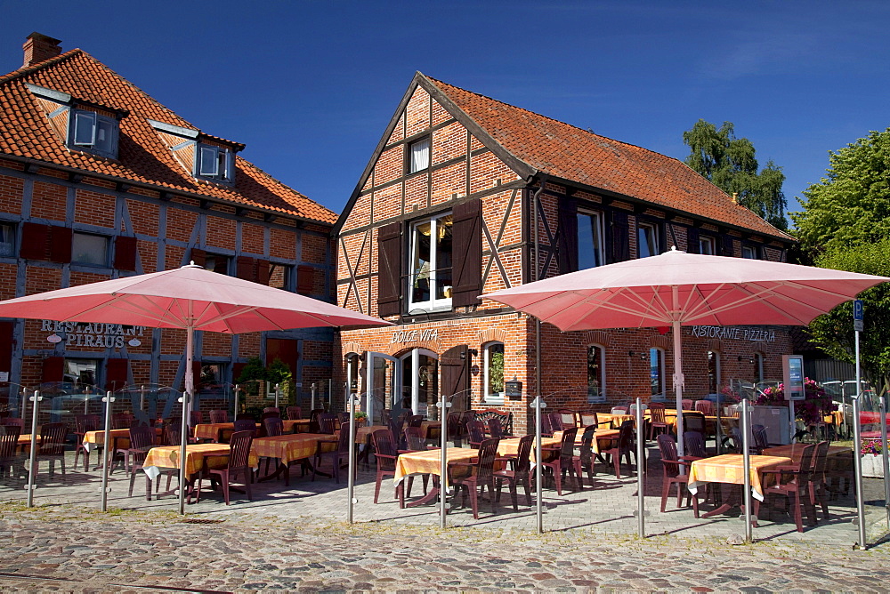 Pizzeria and restaurant, port of Neustadt, Luebeck Bay, Baltic Sea coast, Schleswig-Holstein, Germany, Europe