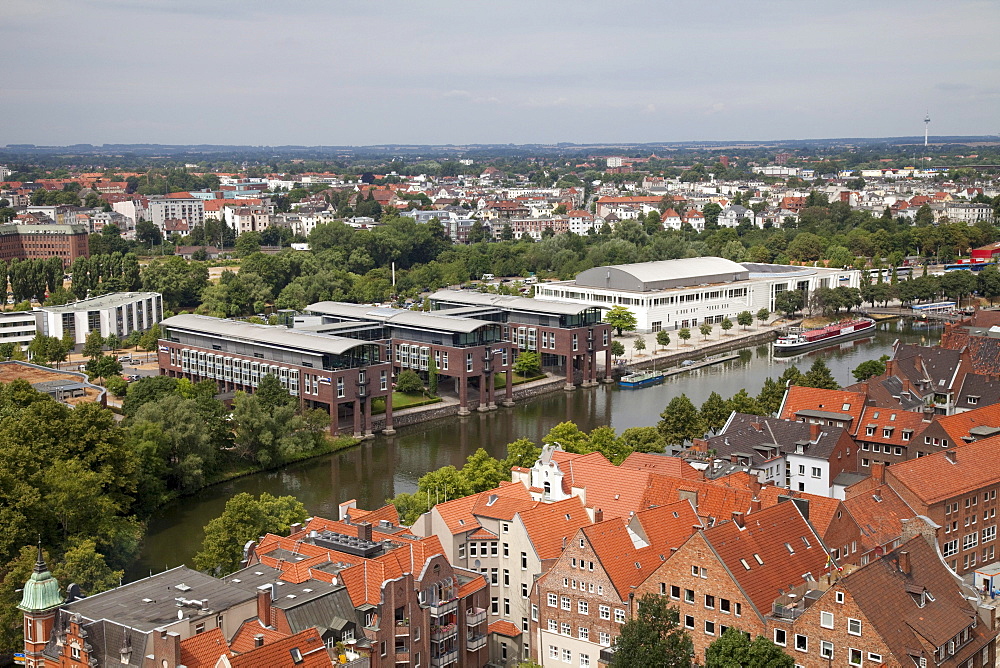 Radisson Senator Hotel, theater, Trave river, Luebeck, Schleswig-Holstein, Germany, Europe