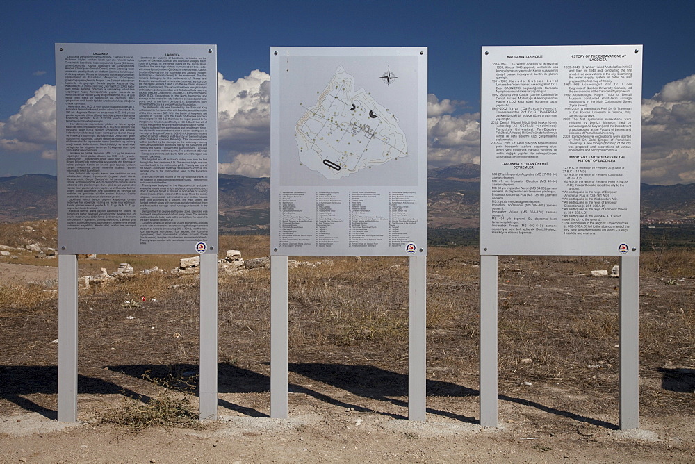 Information panels, museum and archaeological site, Laodicea, Denizli, Lycia, Turkey, Asia