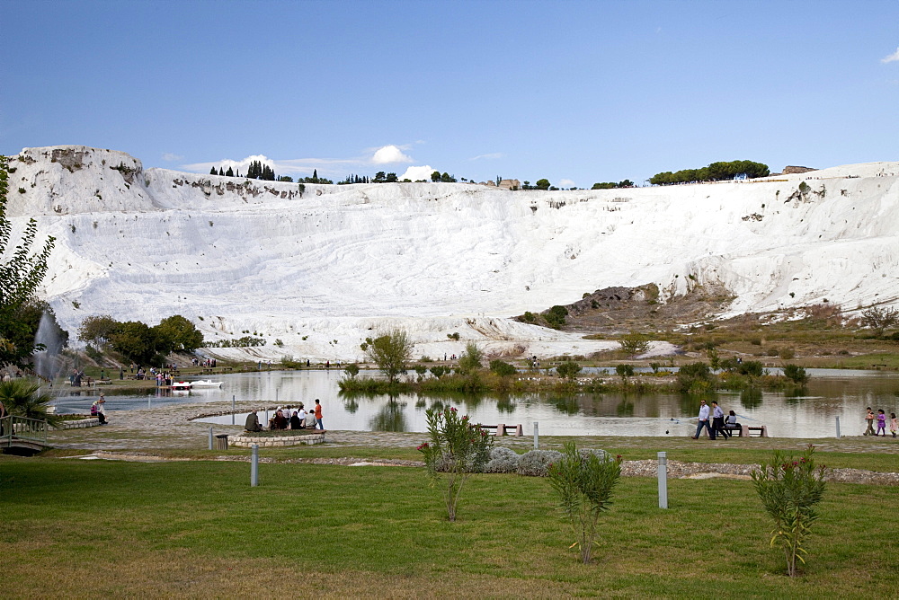 Travertine terraces of Pamukkale, UNESCO World Heritage Site, Denizli, Turkey, Asia