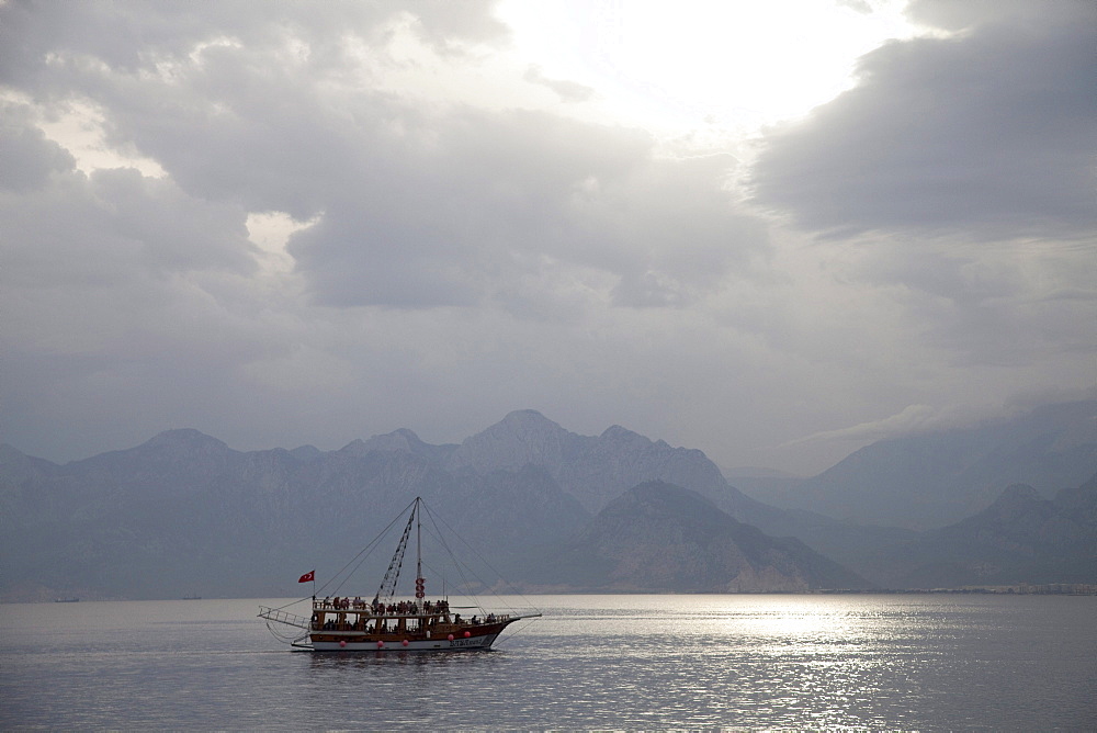 Boat off the coast, Antalya, Turkish Riviera, Turkey, Asia