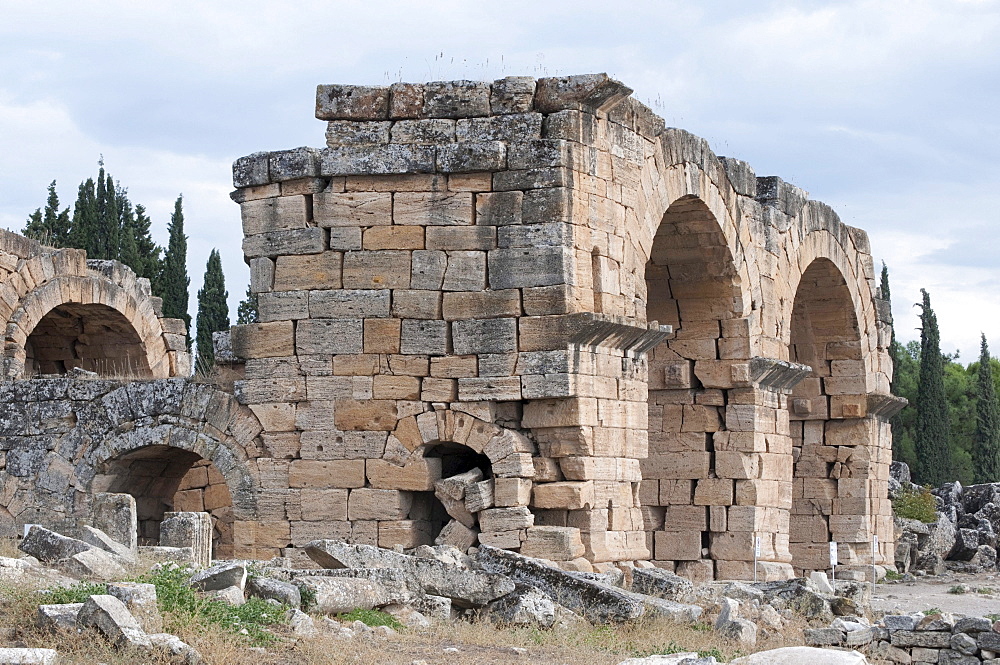 Basilica, archaeological excavation site of Hierapolis, Pamukkale site, Denizli, Turkey, Asia