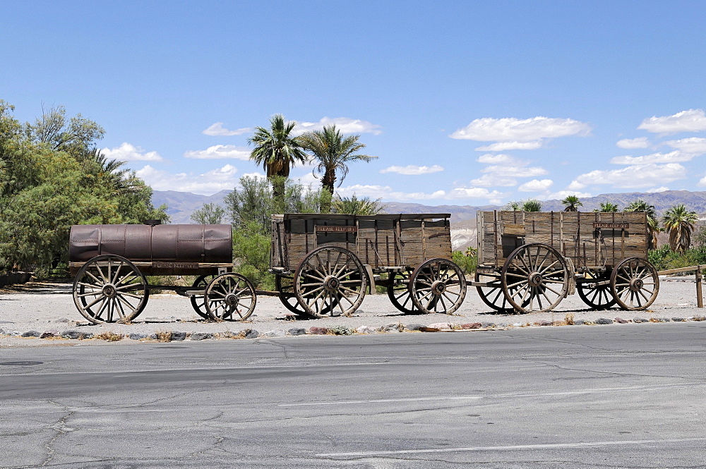 Wagons of early settlers, Death Valley National Park, California, USA, North America