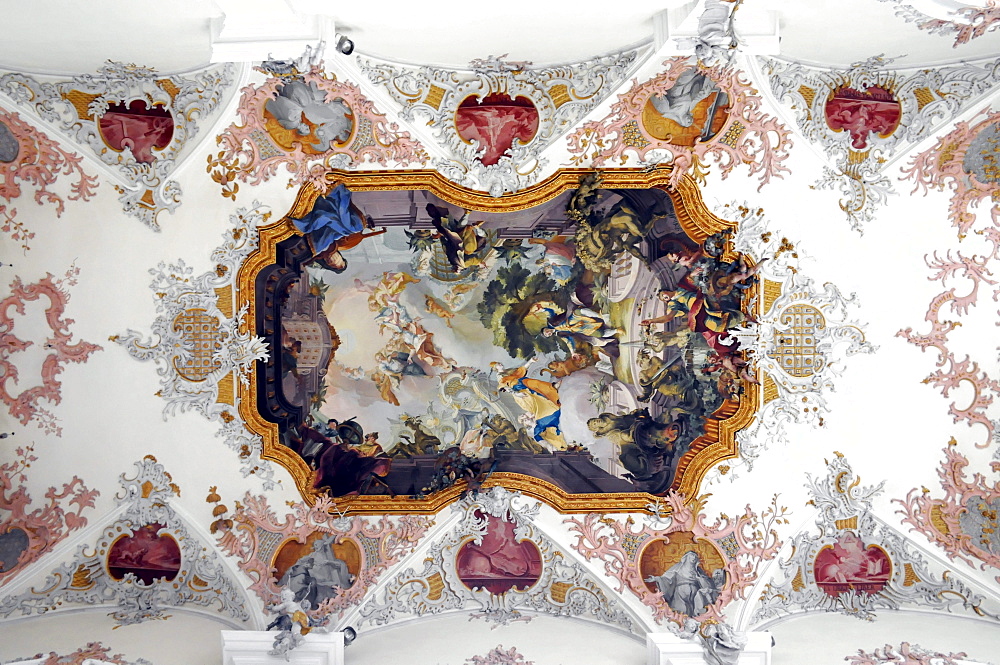 Interior, ceiling fresco, Augustine Protestant Church, Schwaebisch Gmuend, Baden-Wuerttemberg, Germany, Europe