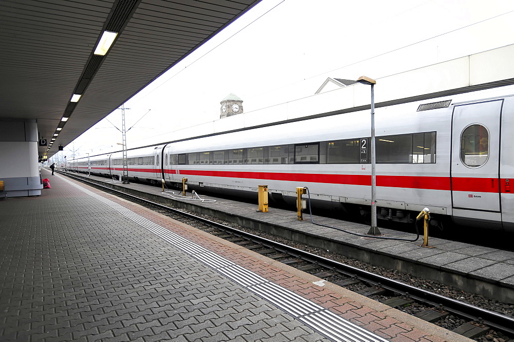 ICE train leaving Basel Badischer Bahnhof railway station, DB, Basel, Switzerland, Europe