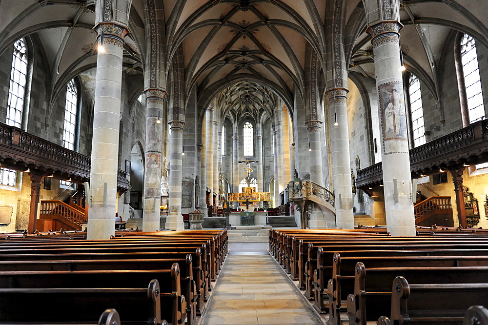 Interior, Protestant Parish Church of St. Michael, Schwaebisch Hall, Baden-Wuerttemberg, Germany, Europe