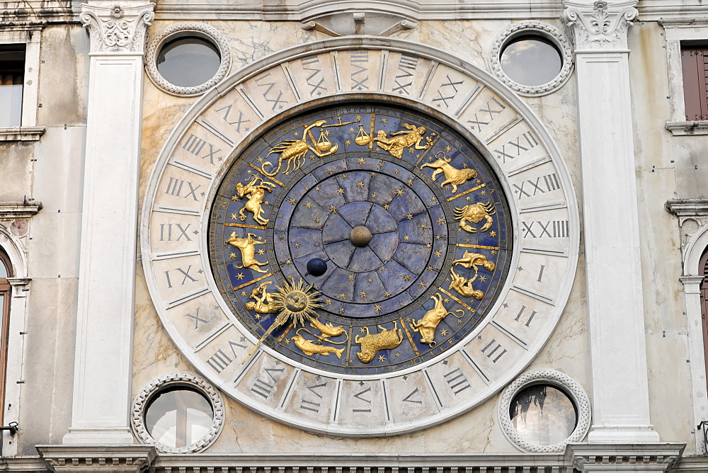 Sundial with zodiacal signs, St Mark's Basilica, St. Mark's Square, Venice, Italy, Europe