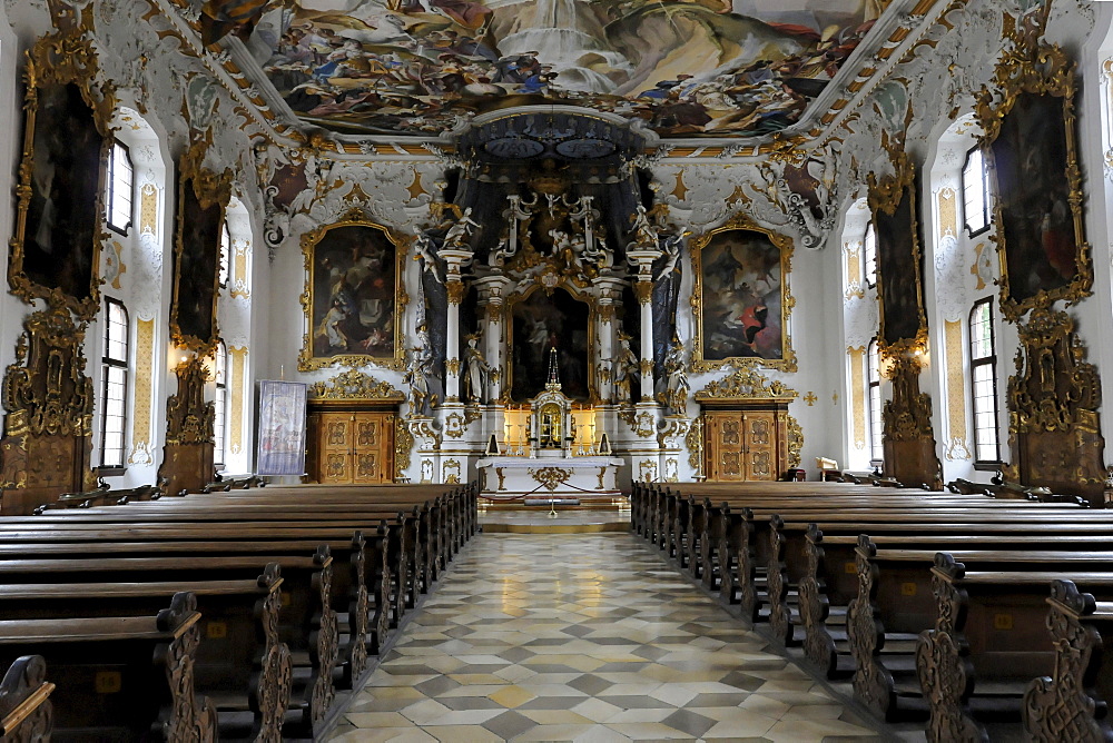 Interior view of Asamkirche church, St. Maria de Victoria church, Ingolstadt on the Danube river, Bavaria, Germany, Europe