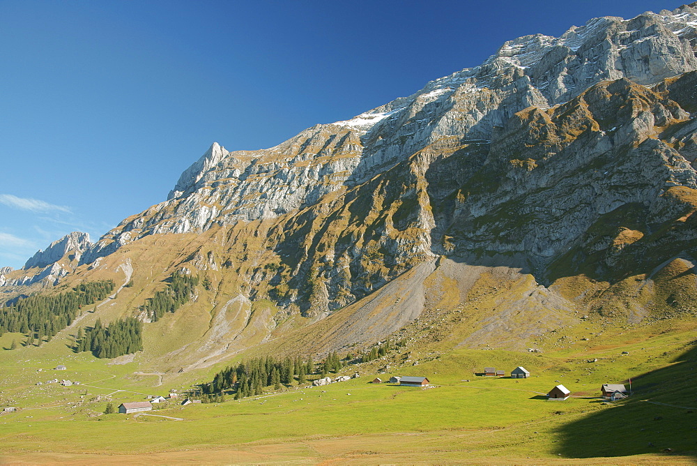 Panorama of the Alpstein massif, Saentis massif, Chammhalde, Canton Appenzell, Switzerland, Europe