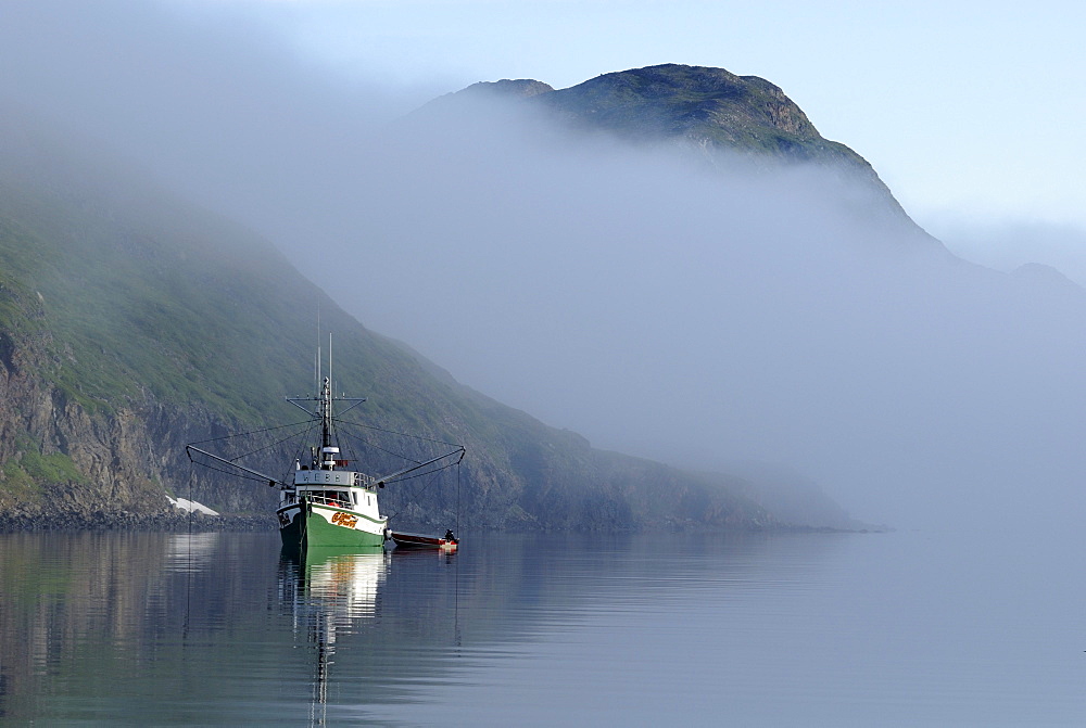 Longliner, trawler, fishing boat at Saglek Fjord, Torngat Mountains National Park, Newfoundland and Labrador, Canada