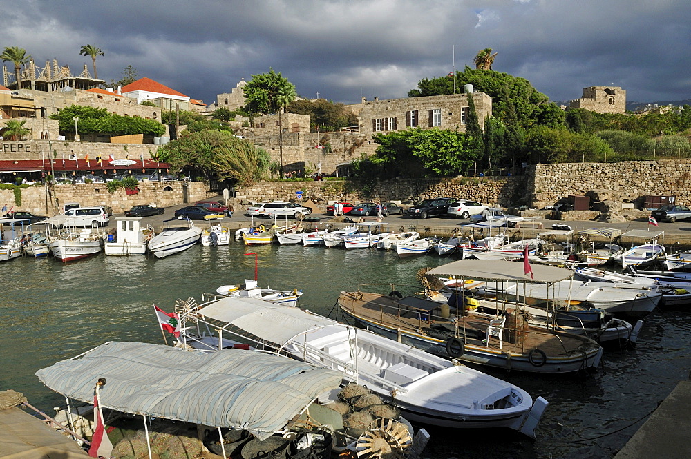 Fishing boats in the harbour of Byblos, Unesco World Heritage Site, Jbail, Lebanon, Middle East, West Asia