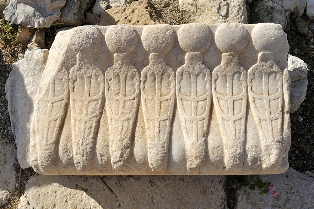 Antique architectural detail at the archeological site of Tyros, Tyre, Sour, Unesco World Heritage Site, Lebanon, Middle East, West Asia