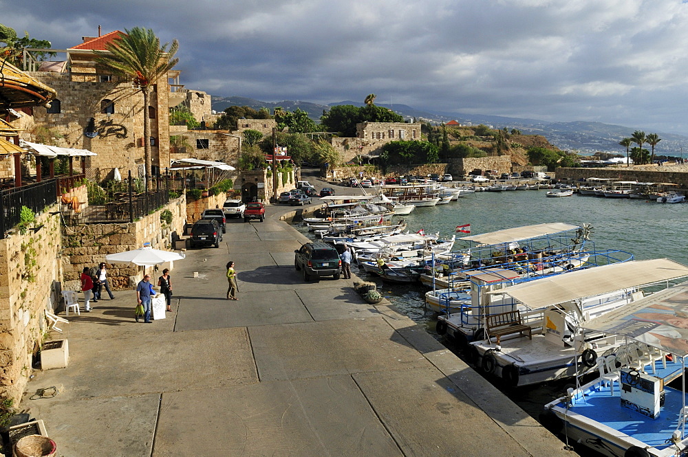 Boats in the historic harbour of Byblos, Unesco World Heritage Site, Jbail, Jbeil, Lebanon, Middle East, West Asia