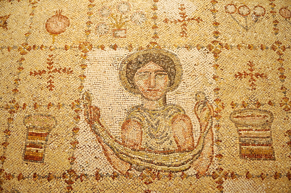 Byzantine mosaic display at historic Beit ed-Dine, Beiteddine Palace of Emir Bashir, Chouf, Lebanon, Middle east, West Asia