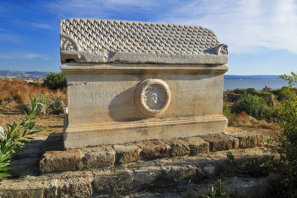 Antique sarcophagus at the archeological site of Tyros, Tyre, Sour, Unesco World Heritage Site, Lebanon, Middle East, West Asia