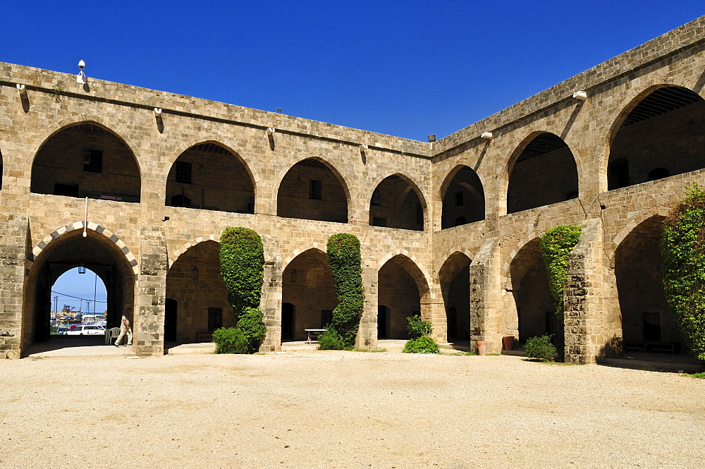 Historic caravanserai, Han, Khan al Franj, Sidon, Saida, Lebanon, Middle East, West Asia