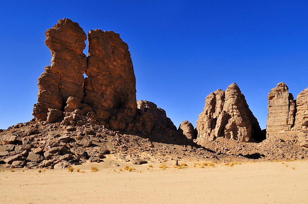 Sandstone rock formation at Tikobaouine, Tassili n'Ajjer National Park, Unesco World Heritage Site, Wilaya Illizi, Algeria, Sahara, North Africa