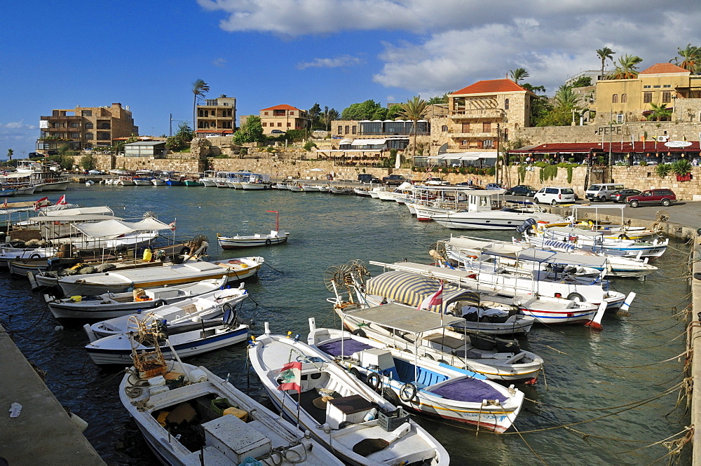 Fishing boats in the harbour of Byblos, Unesco World Heritage Site, Jbail, Jbeil, Lebanon, Middle East, West Asia