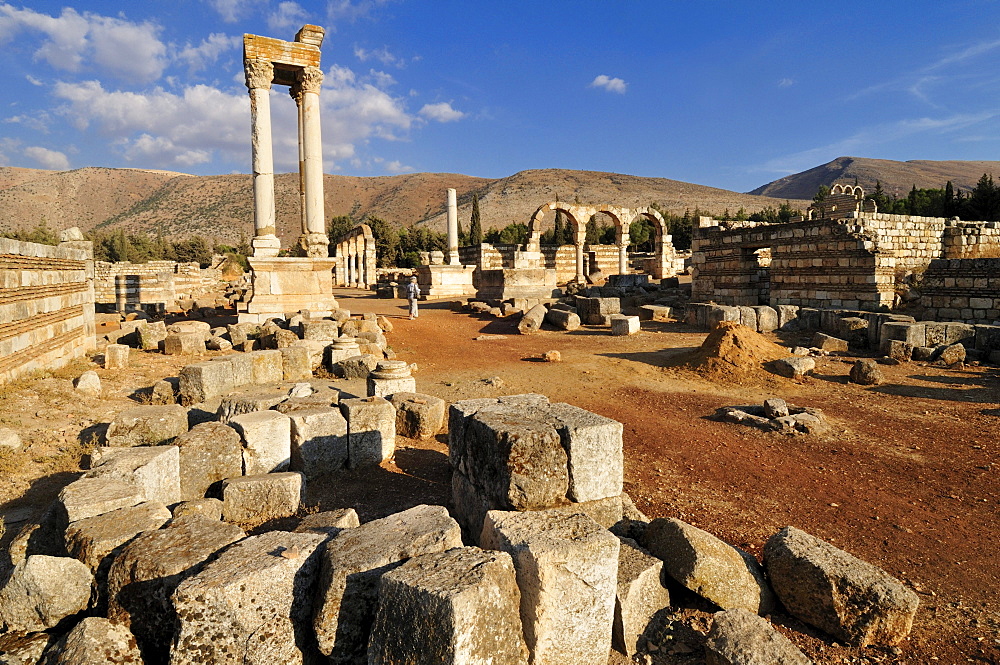 Antique Umayyad ruins at the archeological site of Anjar, Aanjar, Unesco World Heritage Site, Bekaa Valley, Lebanon, Middle East, West Asia