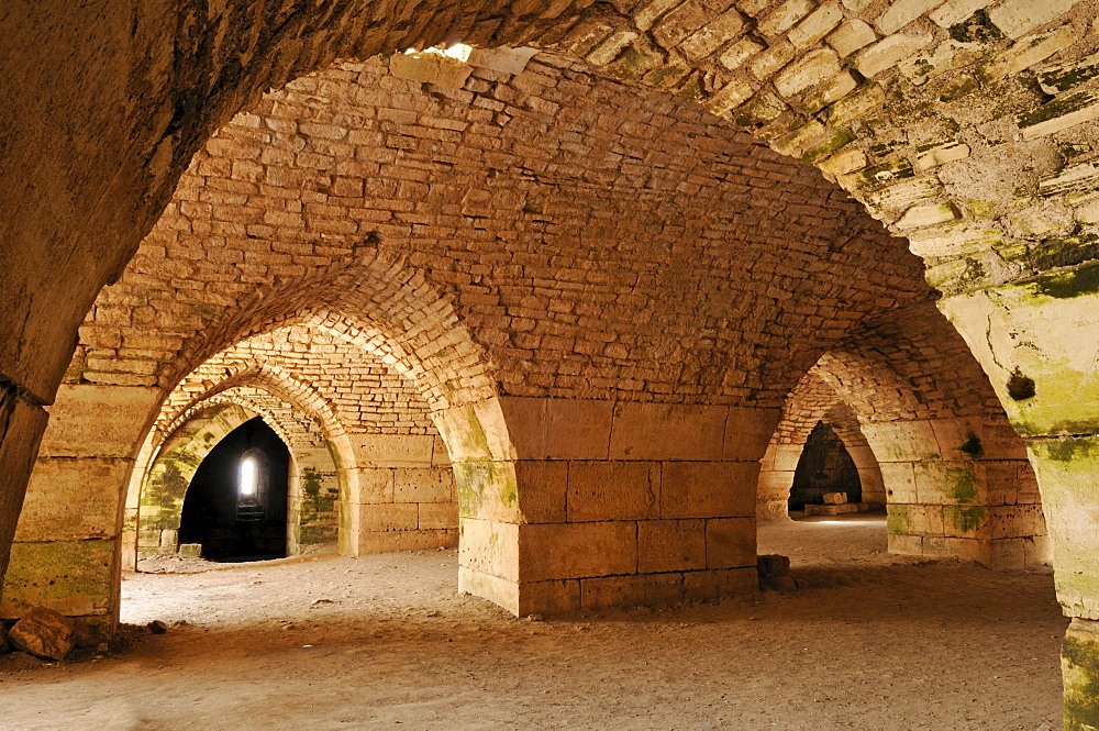 Vaulted stables in the Crusader fortress Crac, Krak des Chavaliers, UNESCO World Heritage Site, Qalaat al Husn, Hisn, Syria, Middle East, West Asia