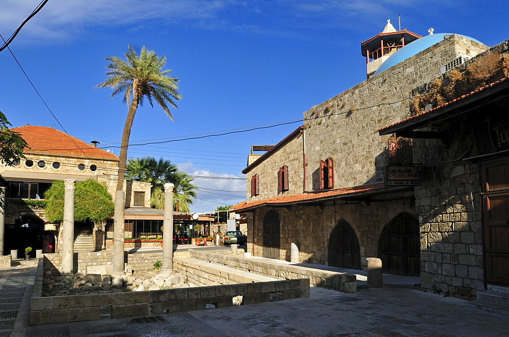 Old mosque and antique coloumns at Byblos, Unesco World Heritage Site, Jbail, Jbeil, Lebanon, Middle east, West Asia